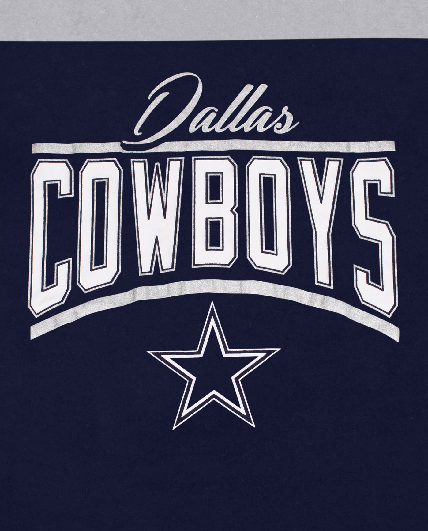 Team Name And Logo On Front Of Women's Dallas Cowboys Crew Neck Color Block Shirt | Cowboys Navy