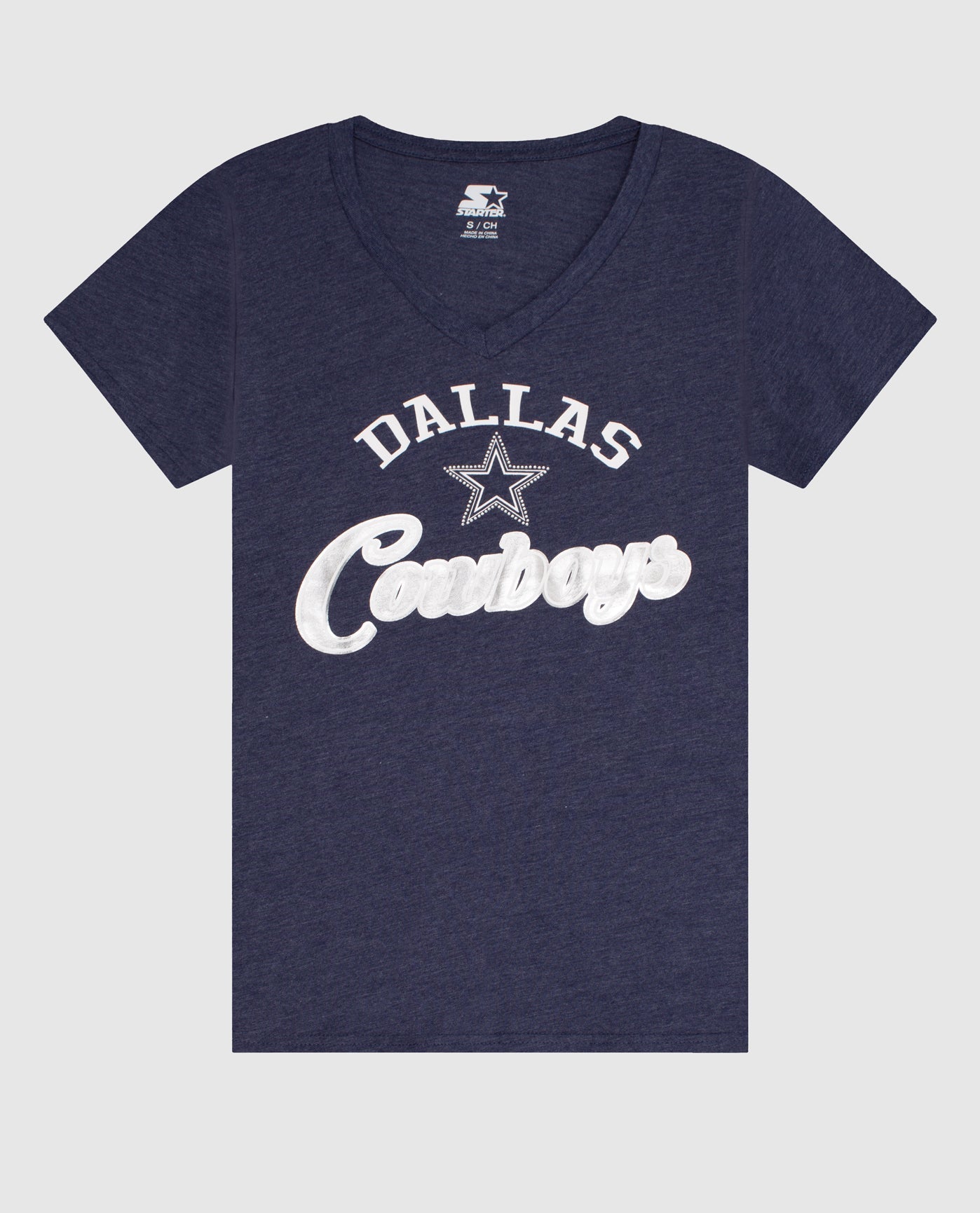 Starter Women's Dallas Cowboys Rhinestones V-Neck Shirt XL / Cowboys Navy Women Sportswear