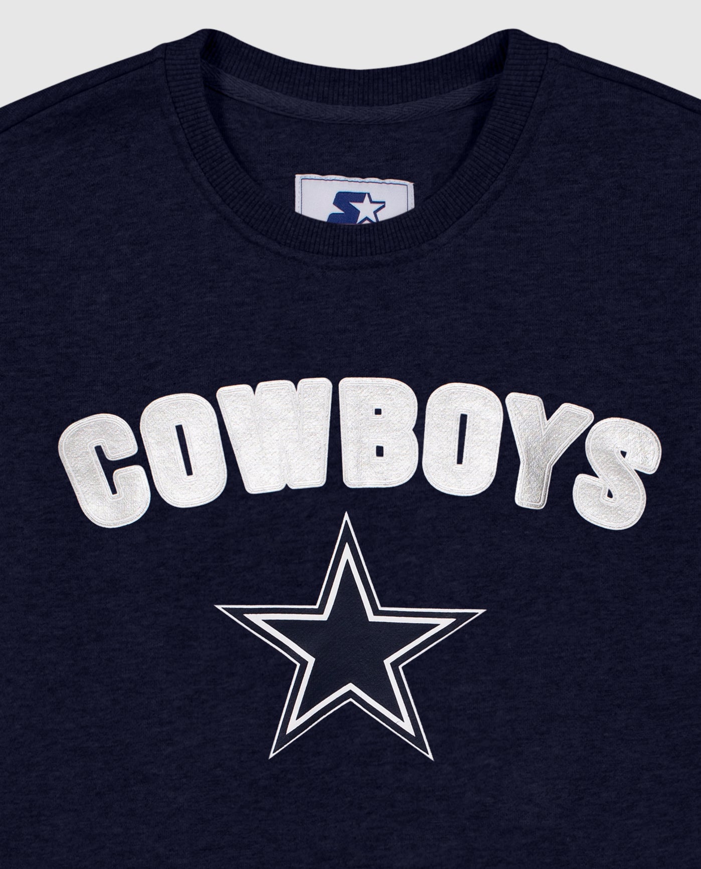 Team Name And Logo On Front Of Dallas Cowboys Long Sleeve Crew Neck Shirt | Cowboys Navy