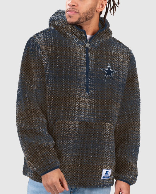 Front Of Dallas Cowboys Gus Plaid Sherpa Pullover Jacket | Navy