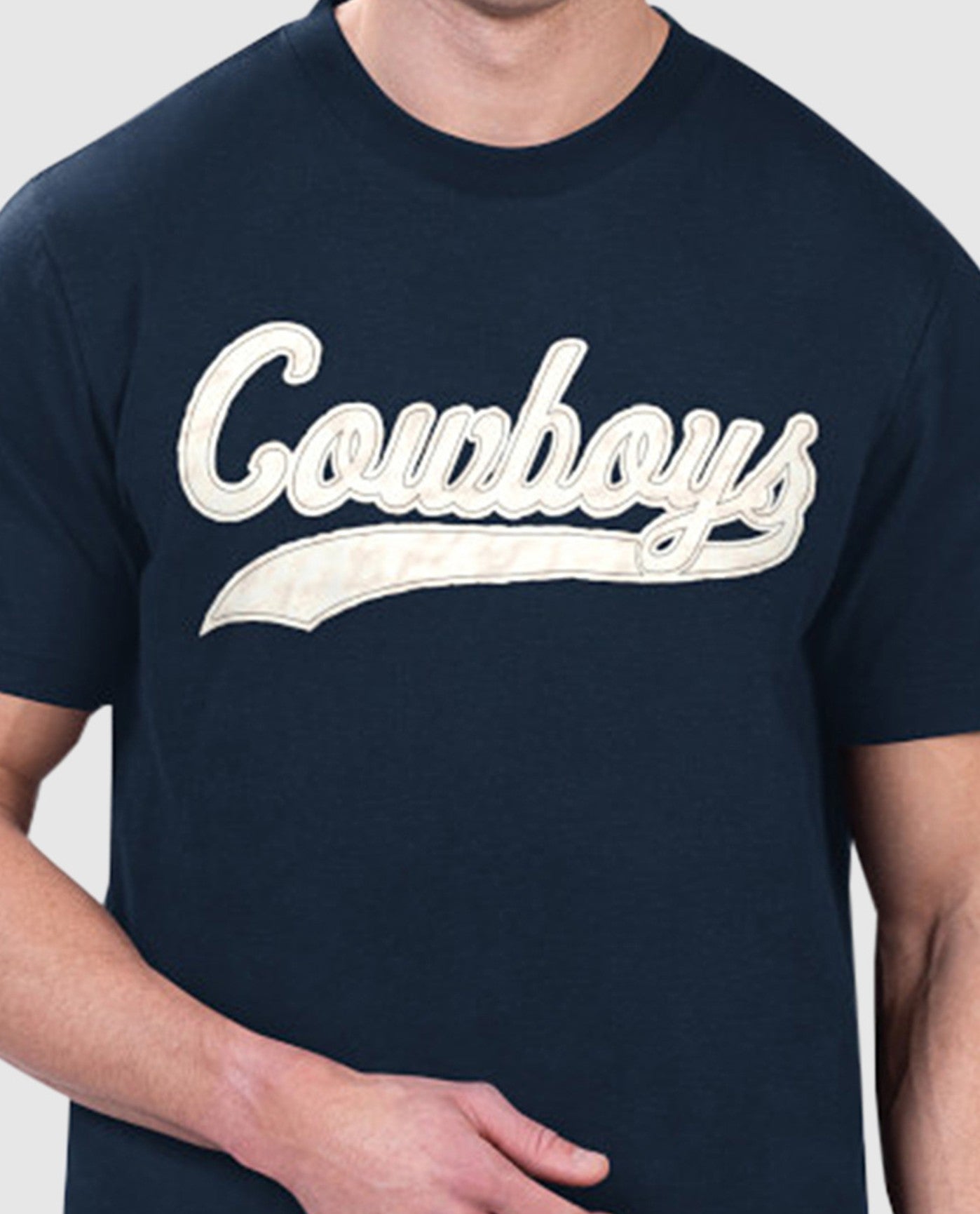 Front Logo on Chest of Dallas Cowboys Catch Short Sleeve Tee Shirt | Cowboys Royal Blue