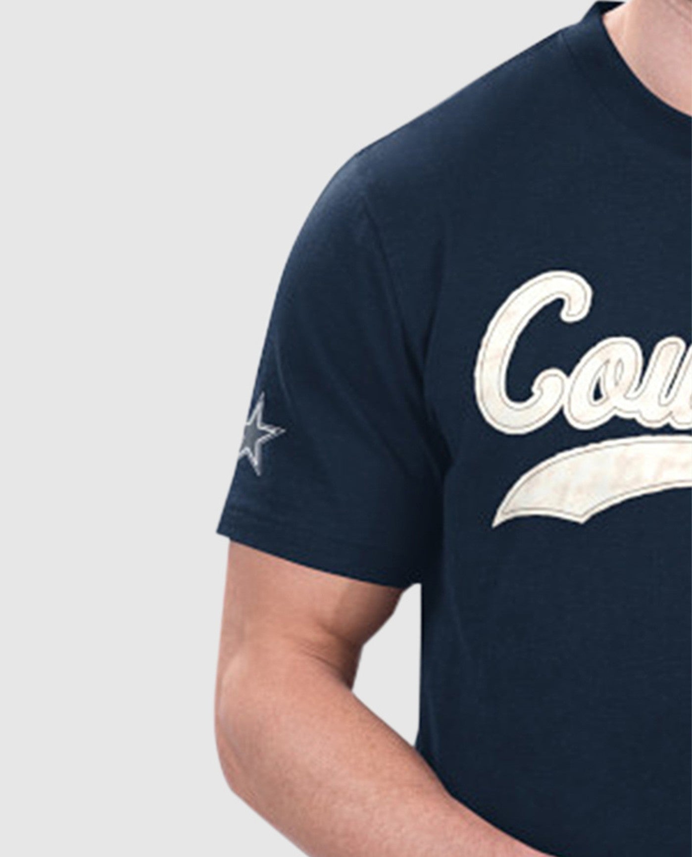 Sleeve of Dallas Cowboys Catch Short Sleeve Tee Shirt | Cowboys Royal Blue