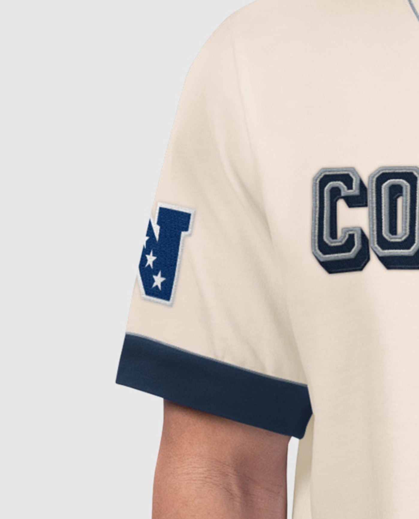 Sleeve of Dallas Cowboys Relay Retro Baseball Jersey | Cowboys Off White