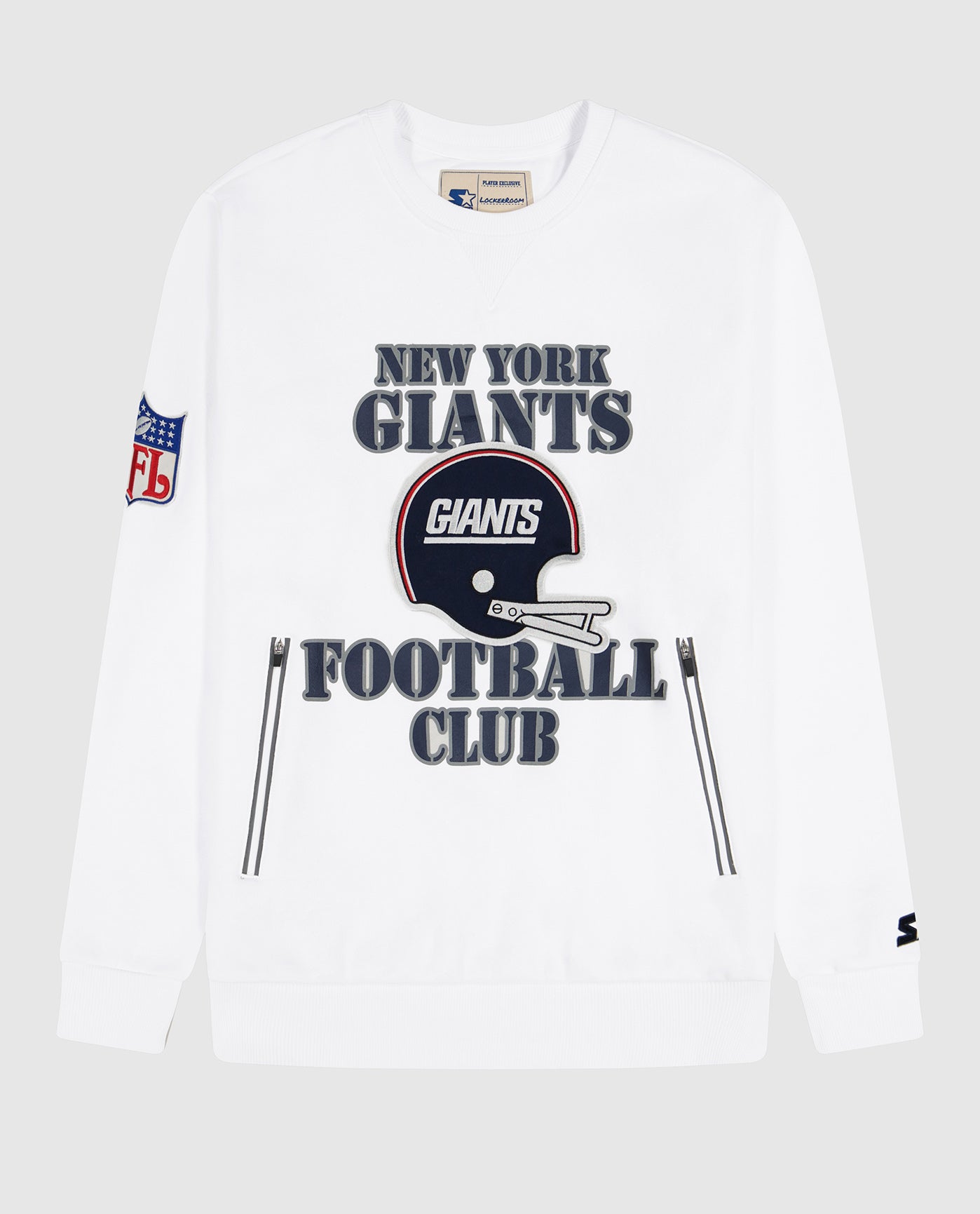 Men's Starter White New York Giants Crew Neck Sweatshirt With Zip Pockets