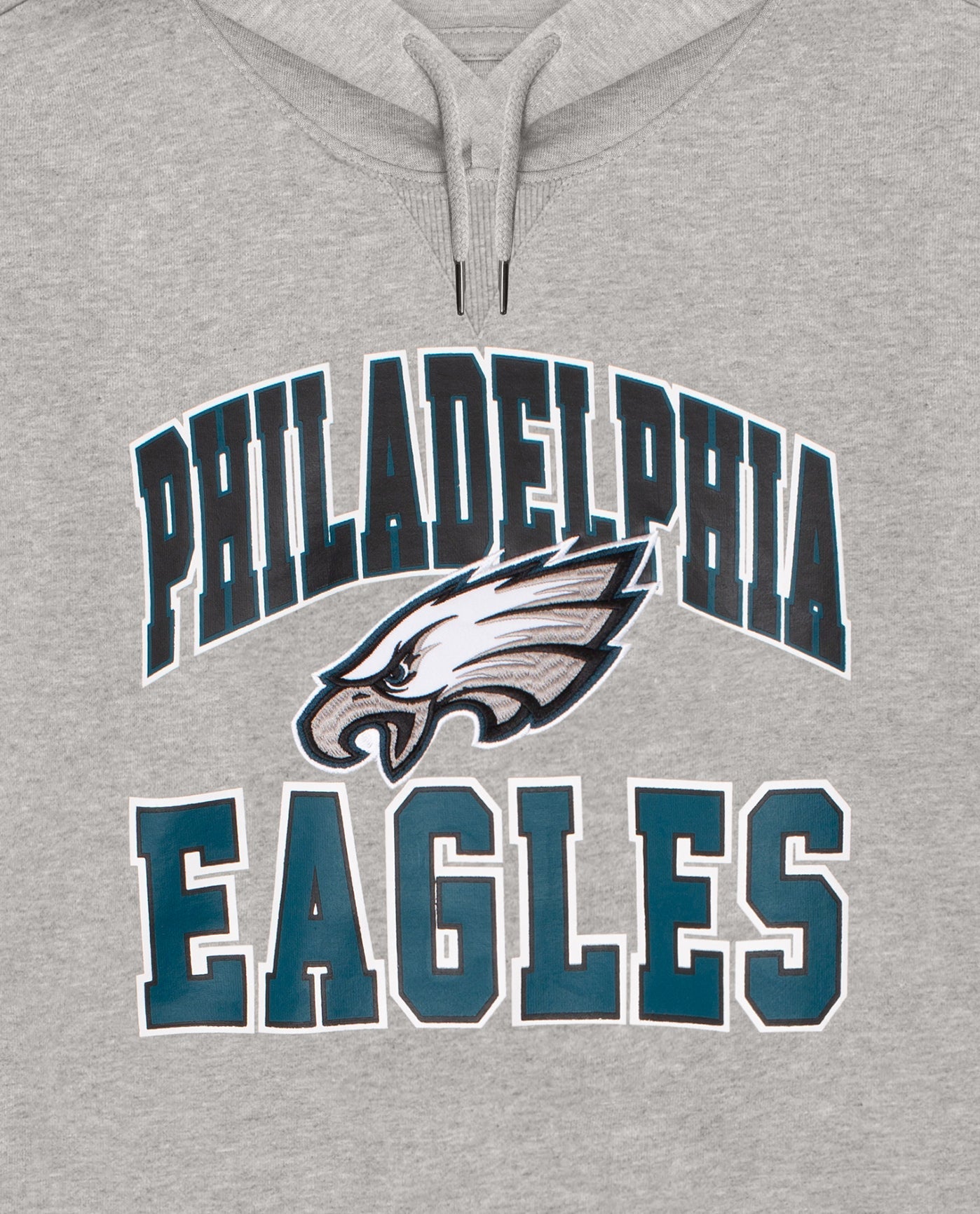 Front Logo of Philadelphia Eagles Knit Hoodie Sweatshirt | Heather Grey