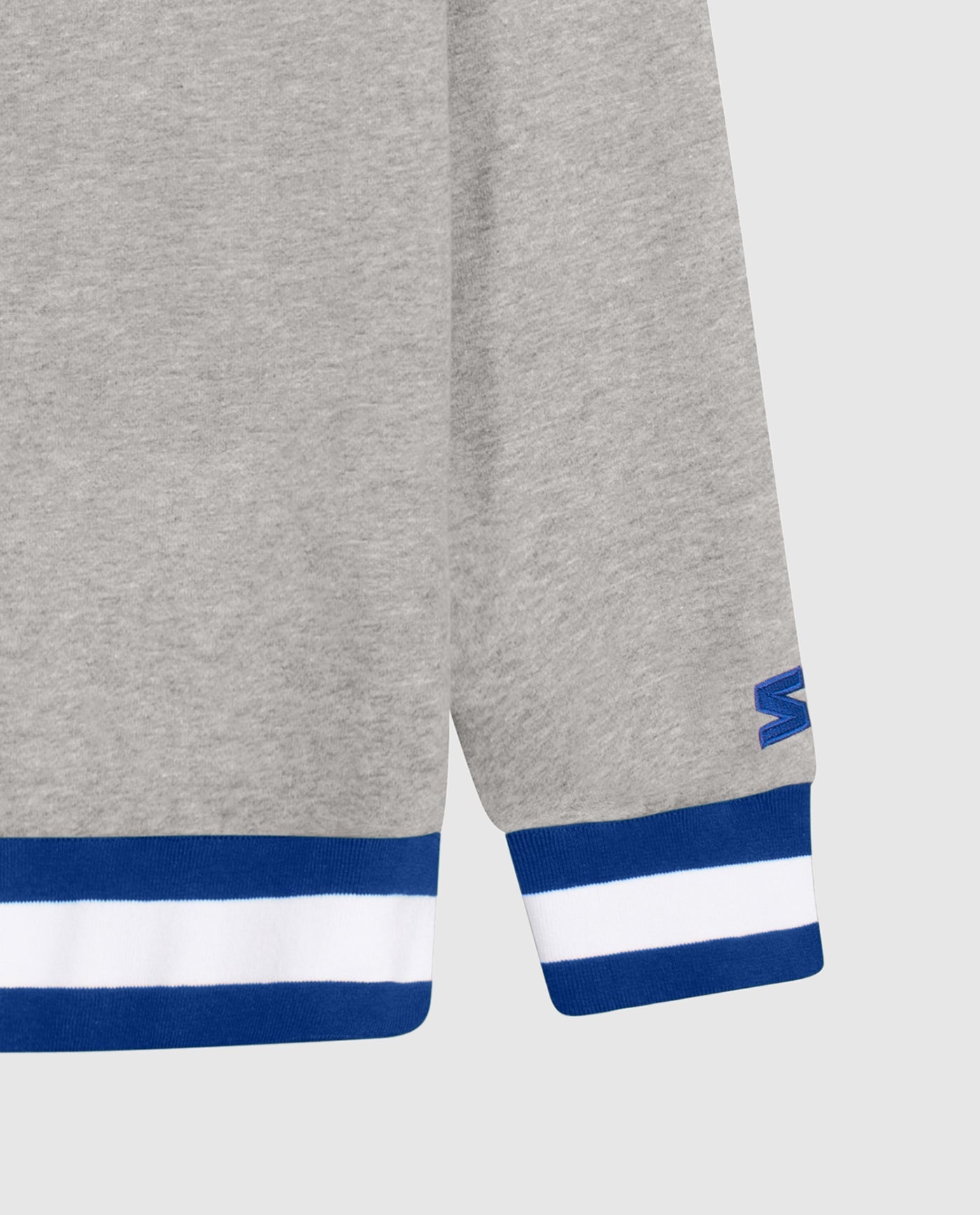 Sleeve Cuff and Waistband of New York Giants Knit Hoodie Sweatshirt | Heather Grey