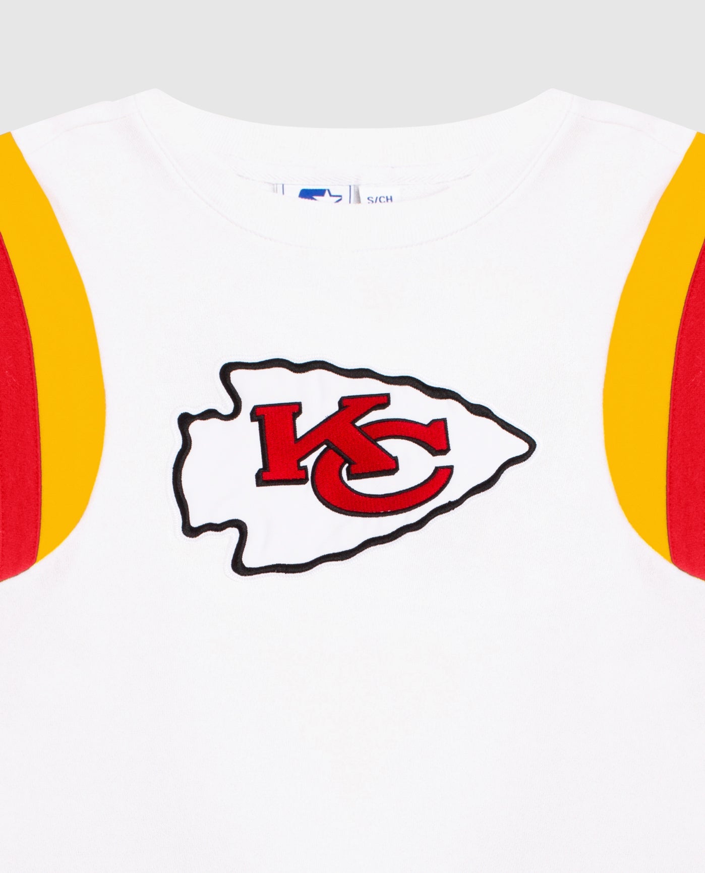 Front Logo of Women's Kansas City Chiefs Short Sleeve Crew Neck Shirt | White