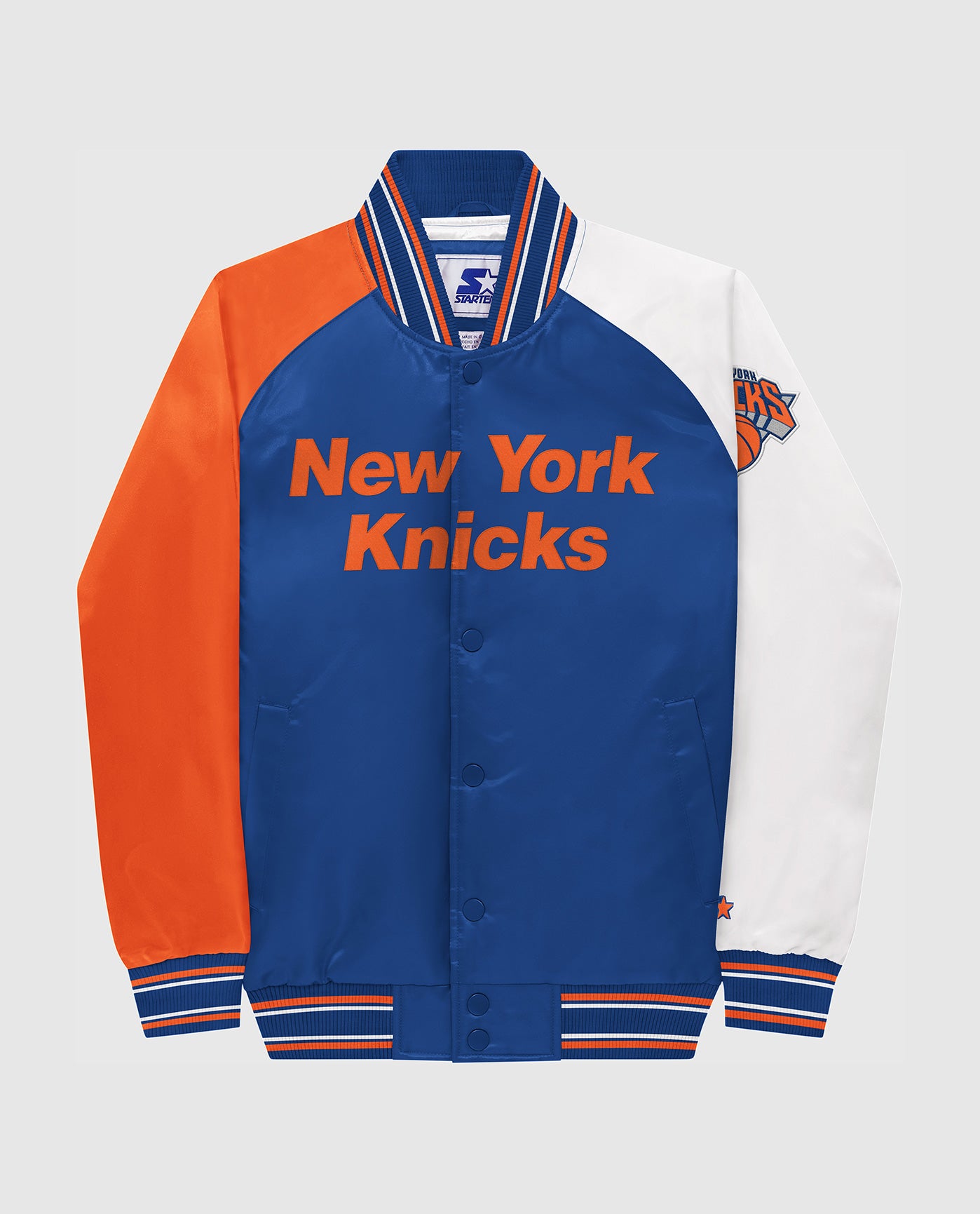 Starter Blue Youth New York Knicks Varsity Satin Full-Snap Jacket