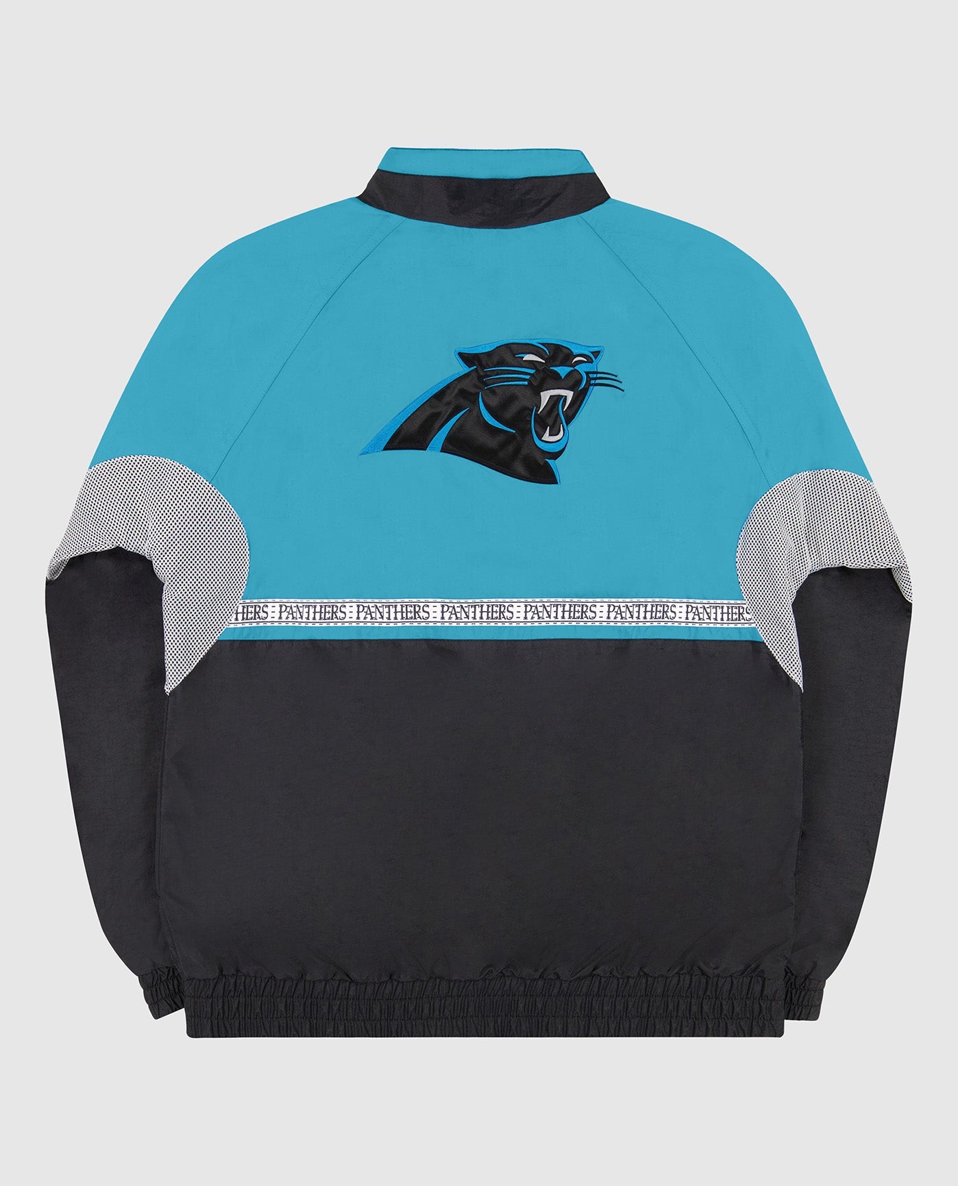 Back of Carolina Panthers Full-Zip Academy II Starter Jacket | Panthers Light Blue Black