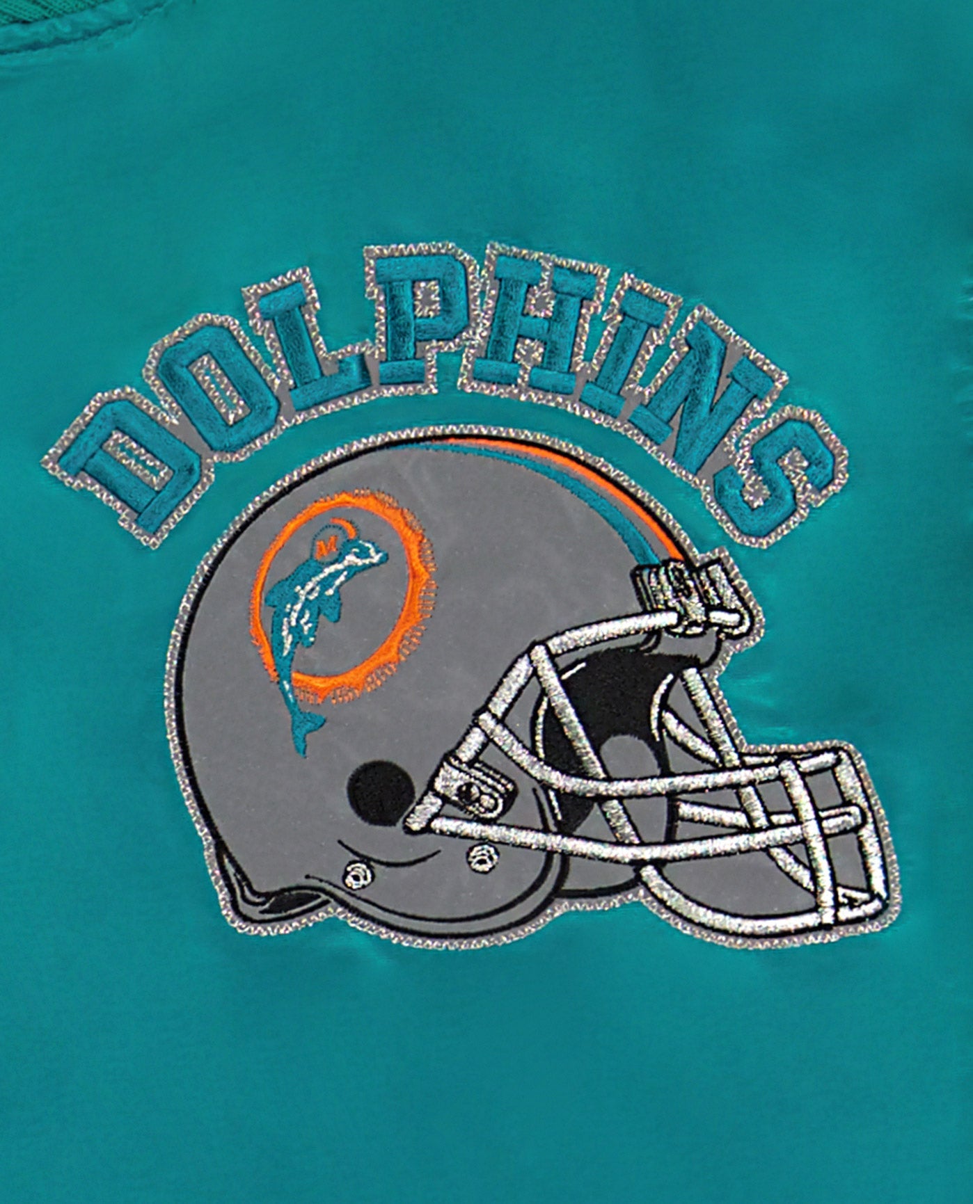 DOLPHINS writing and helmet logo top left chest | Dolphins Aqua