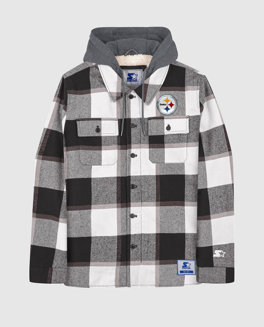 Front of Pittsburgh Steelers Sherpa Lined Plaid Jacket | Steelers Black