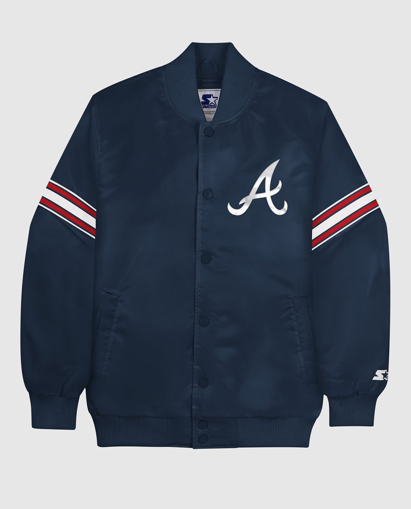 Men's Starter Navy Atlanta Braves Varsity Satin Full-Snap Jacket