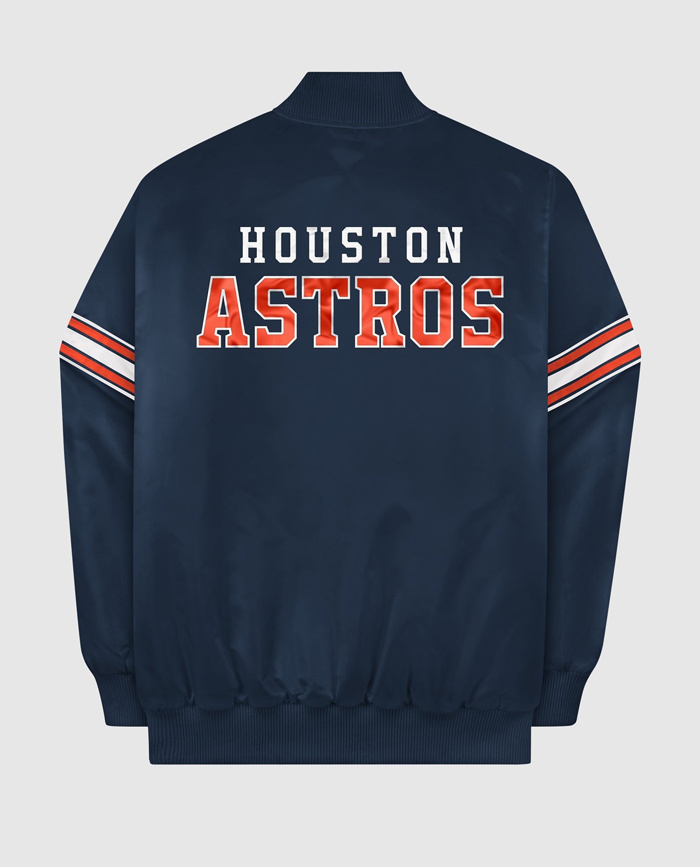 Back of Houston Astros Varsity Satin Full-Snap Jacket | Astros Navy