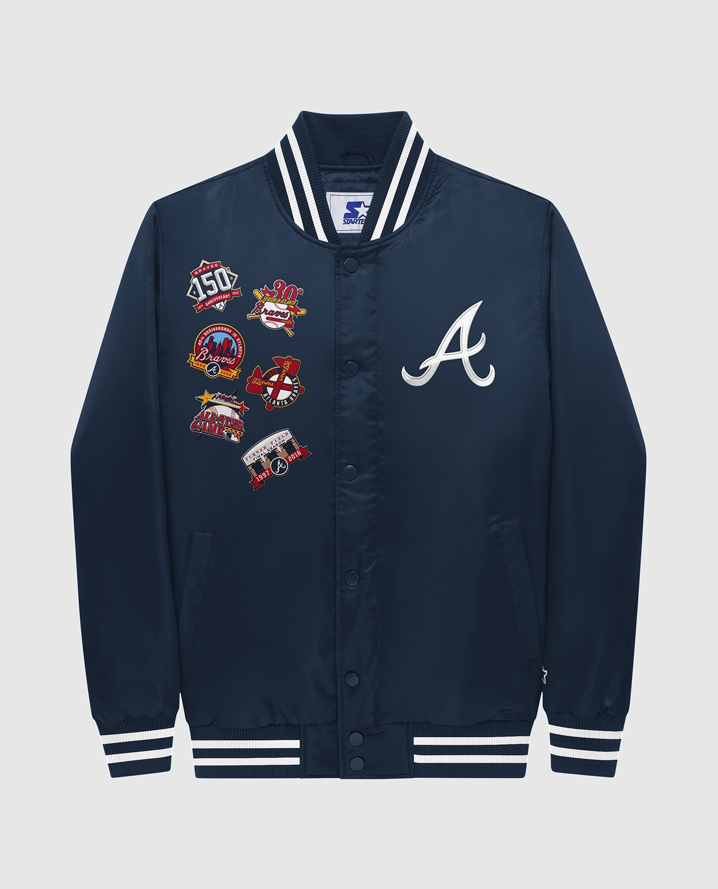 Atlanta Braves Starter Vintage Varsity Satin Full-Snap Jacket - Navy/Cream