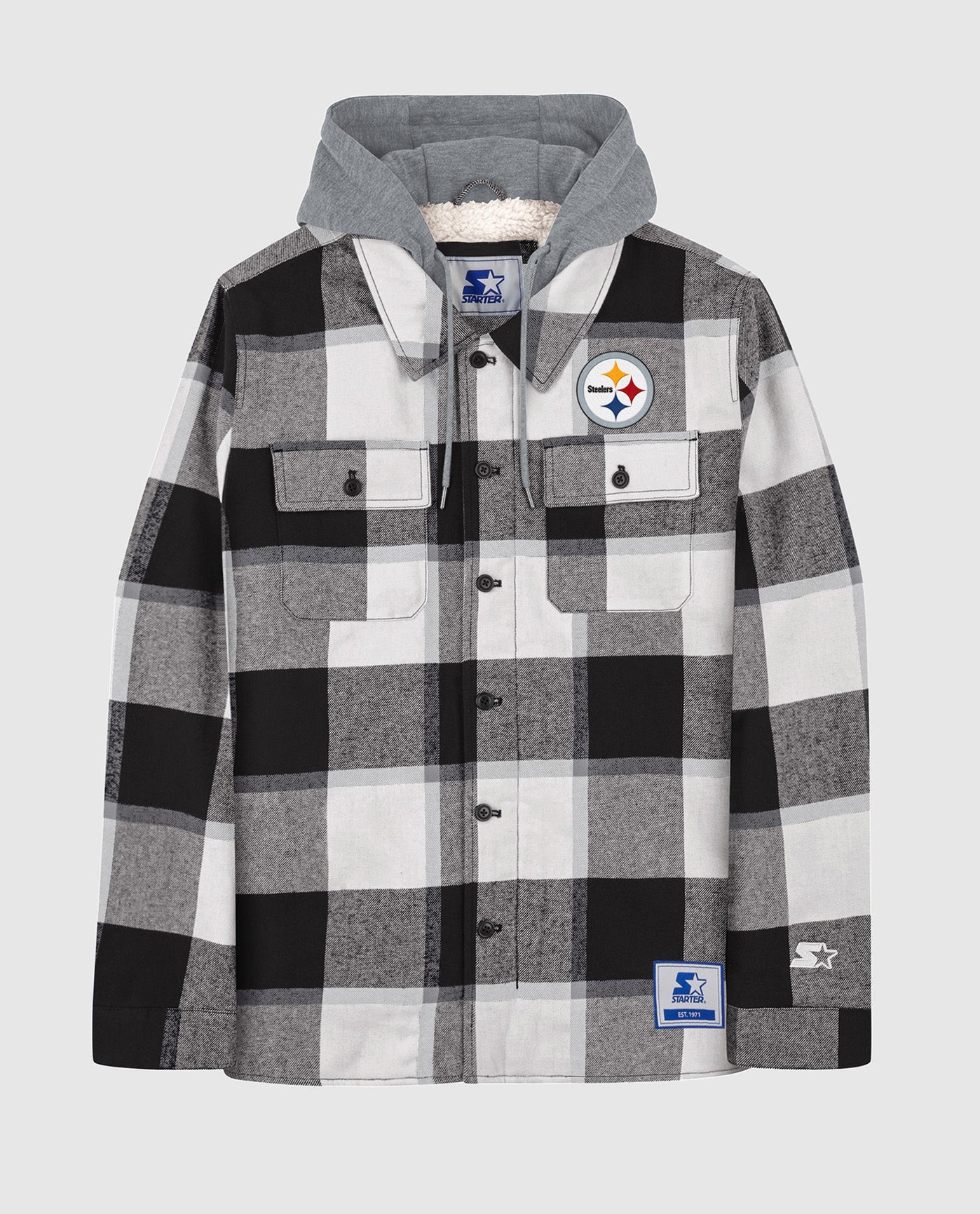 Starter Black Men s Pittsburgh Steelers The Big Joe Sherpa Lined Plaid Jacket