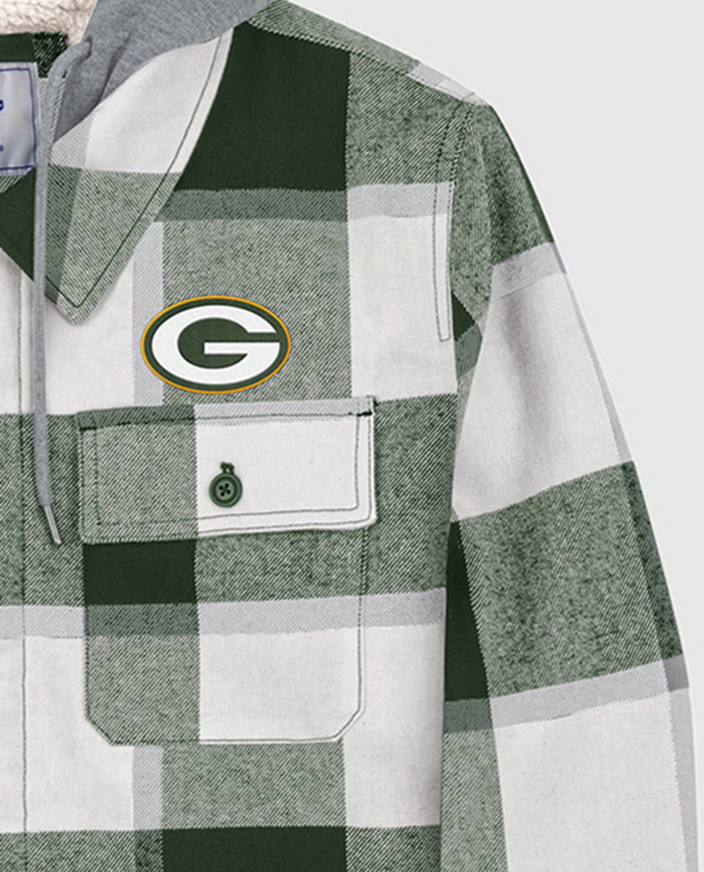 Logo On Chest Of Green Bay Packers The Big Joe Sherpa Lined Plaid Jacket | Green