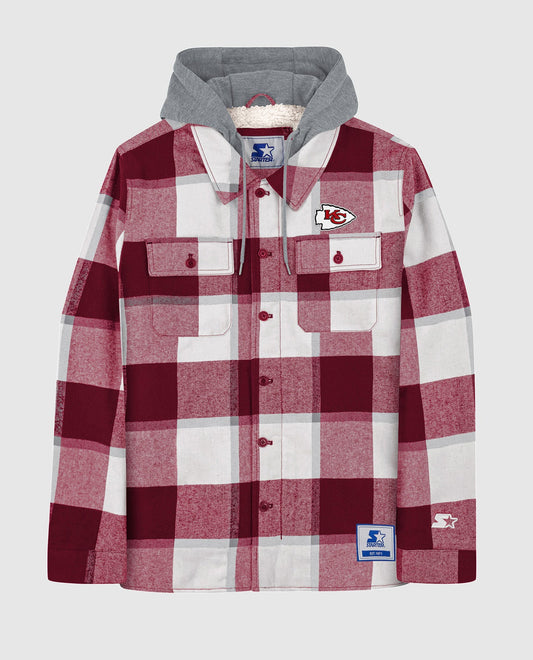 Front Of Kansas City Chiefs The Big Joe Sherpa Lined Plaid Jacket | Red