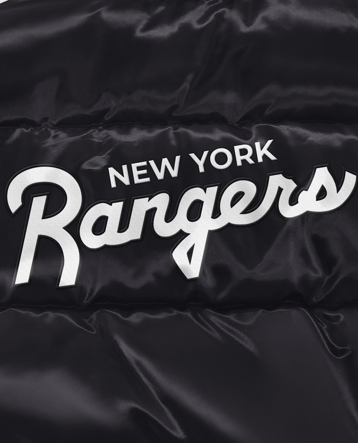 Logo On Back Of New York Rangers Down Fill Puffer Jacket | Black