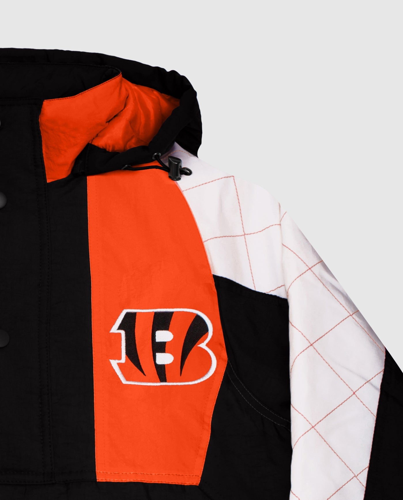 Team Logo And Sleeve Of Cincinnati Bengals Hooded Nylon Half-Zip Jacket | Black