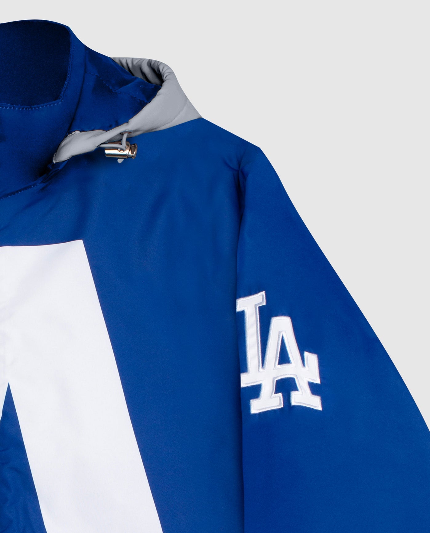 Team Logo On Sleeve Of Los Angeles Dodgers Hooded Nylon Full-Zip Jacket | Dodgers Blue
