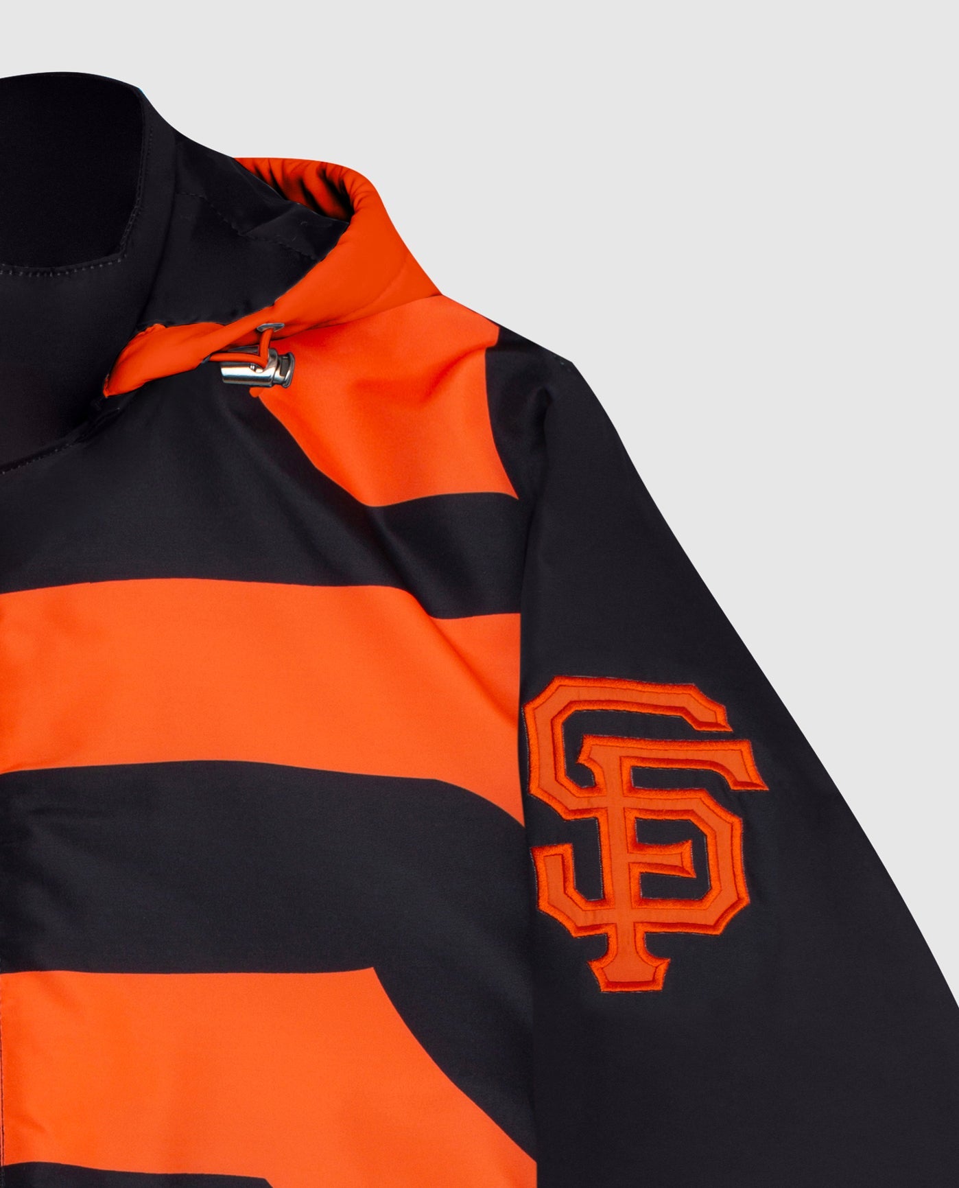 Team Logo On Sleeve Of San Francisco Giants Hooded Nylon Full-Zip Jacket | Black
