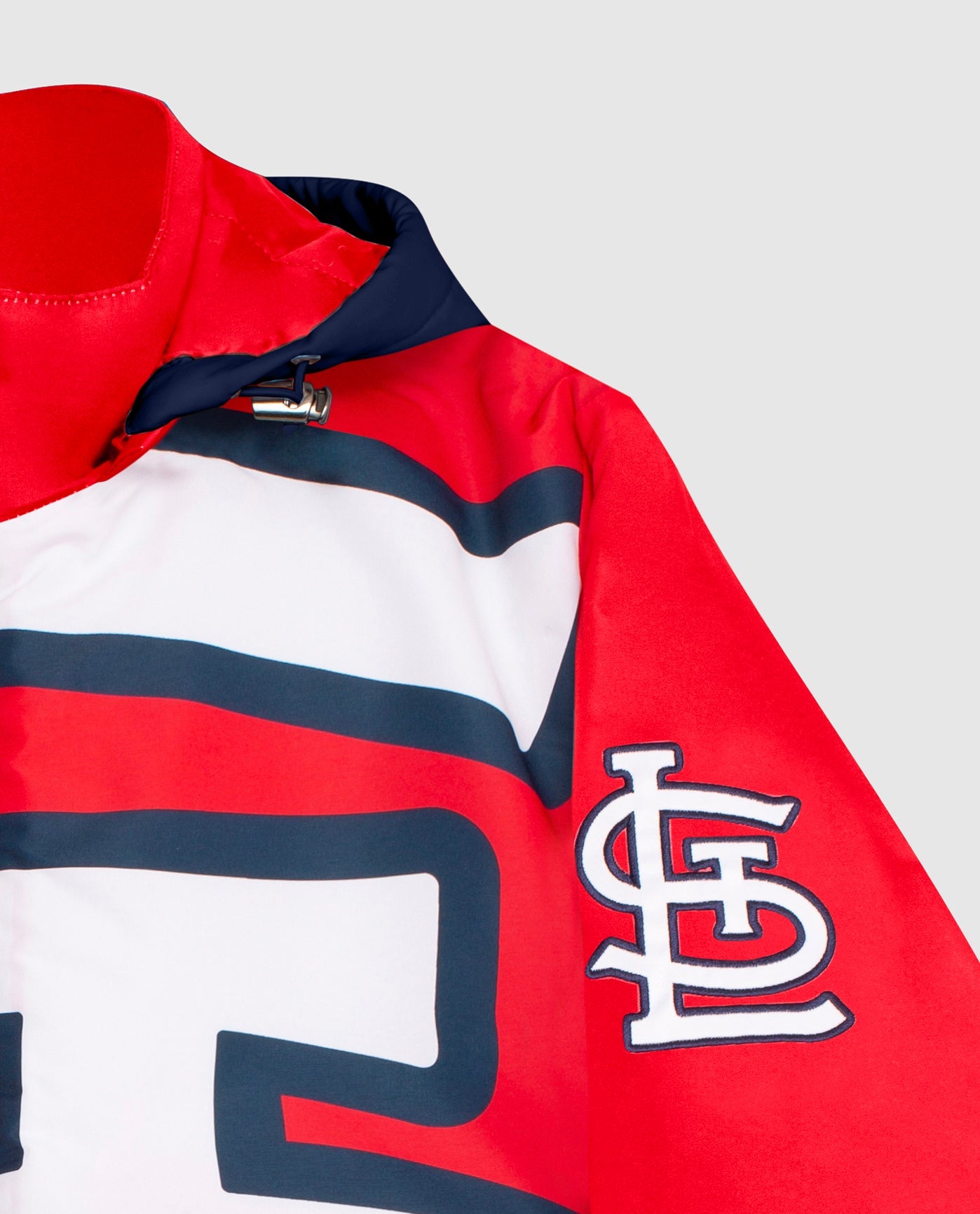 Team Logo On Sleeve Of St. Louis Cardinals Hooded Nylon Full-Zip Jacket | Black
