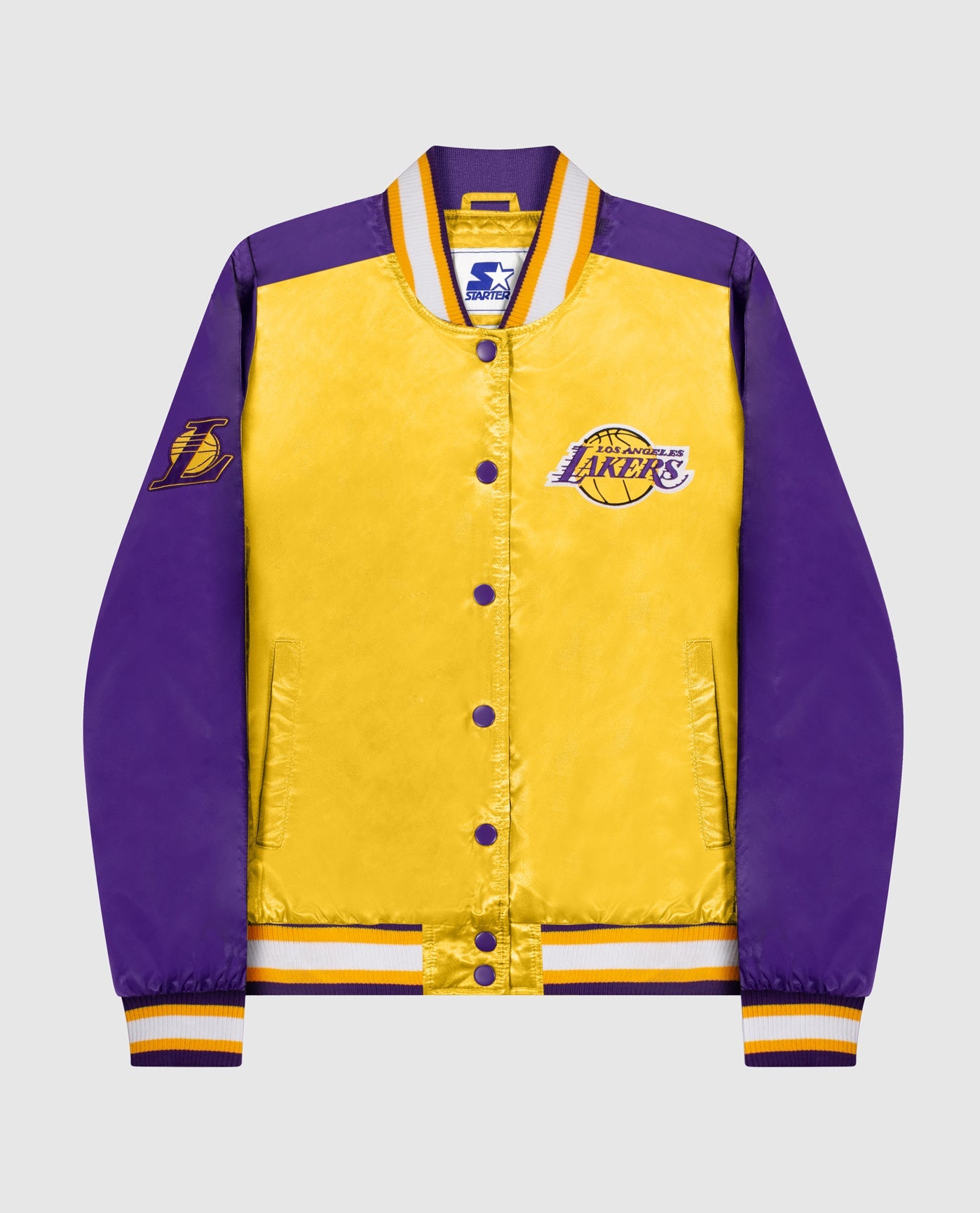 LA Lakers Purple and Black Satin Bomber Jacket