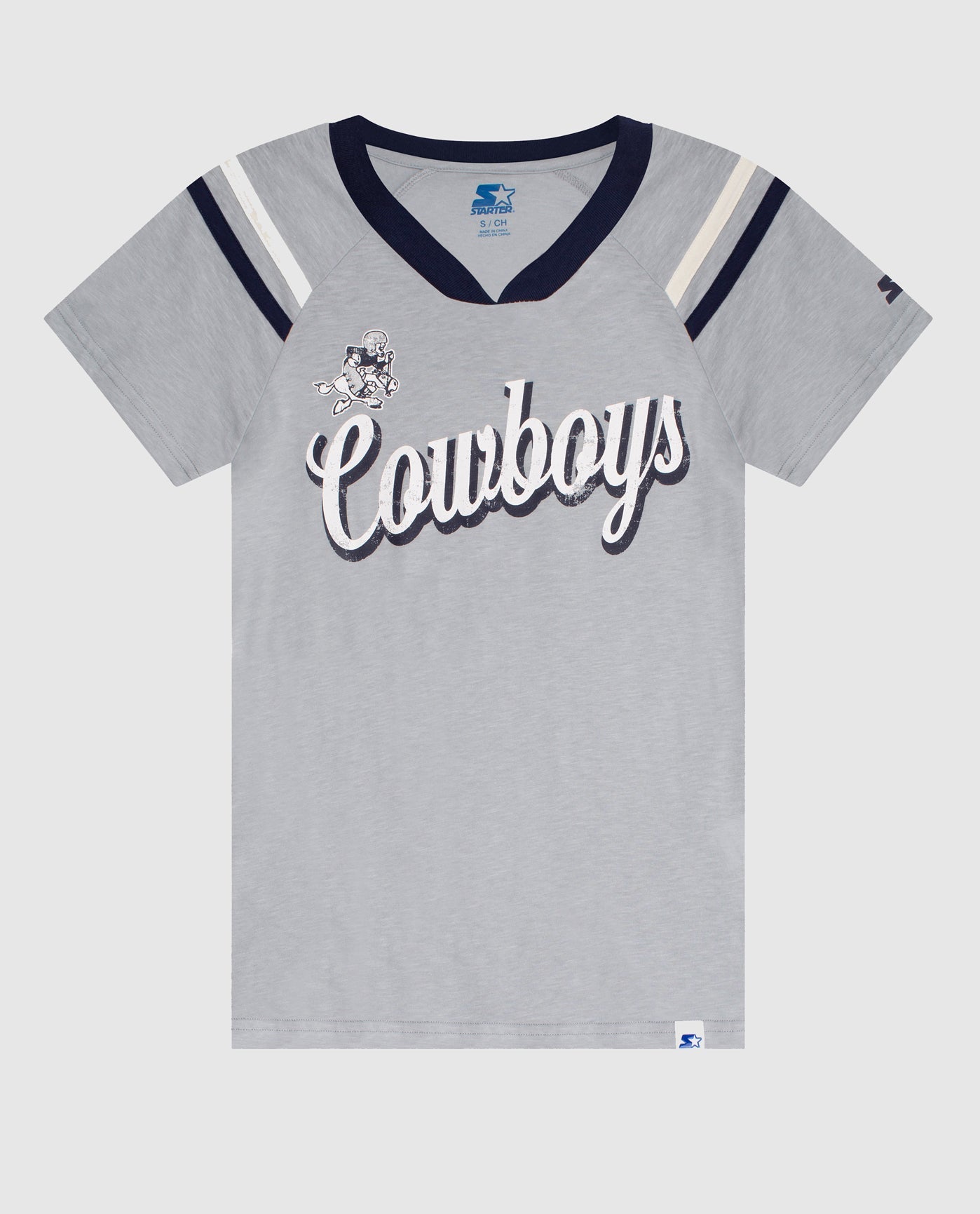 Front Of Women's Dallas Cowboys V-Neck Short Sleeve Shirt | Cowboys Gray