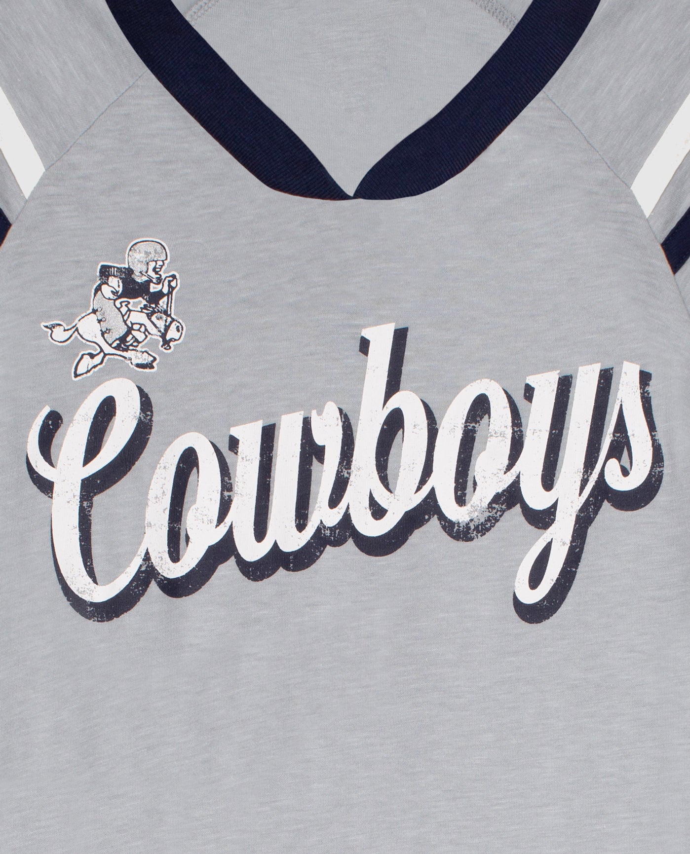 Team Name On Chest Of Women's Dallas Cowboys V-Neck Short Sleeve Shirt | Cowboys Gray