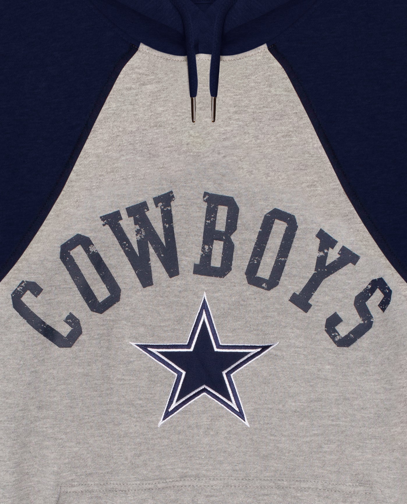 Team Name and Logo On Chest Of Dallas Cowboys Zip Pocket Hoodie Sweatshirt | Cowboys Heather Gray