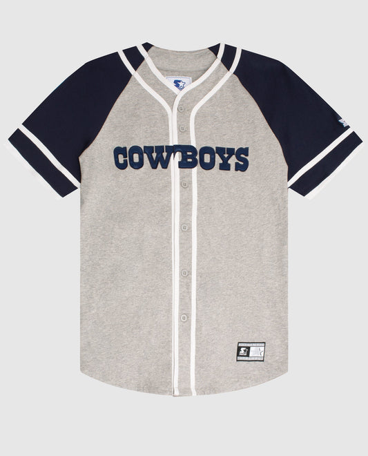 Front Of Dallas Cowboys Button-Front Cotton Baseball Jersey | Cowboys Gray