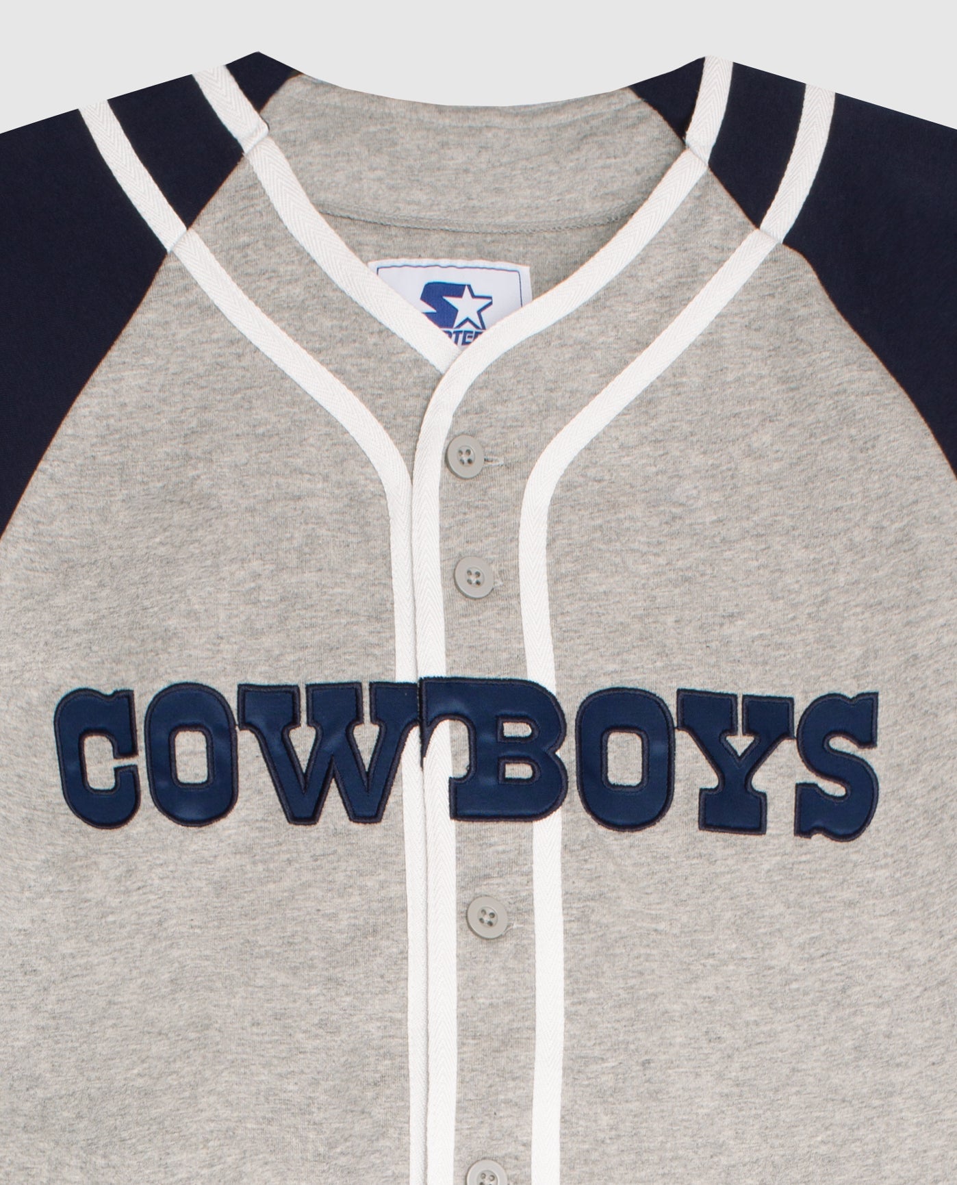 Team Name On Chest Of Dallas Cowboys Button-Front Cotton Baseball Jersey | Cowboys Gray