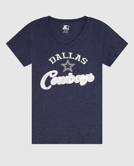 Front Of Women's Dallas Cowboys Rhinestones V-Neck Shirt | Cowboys Navy