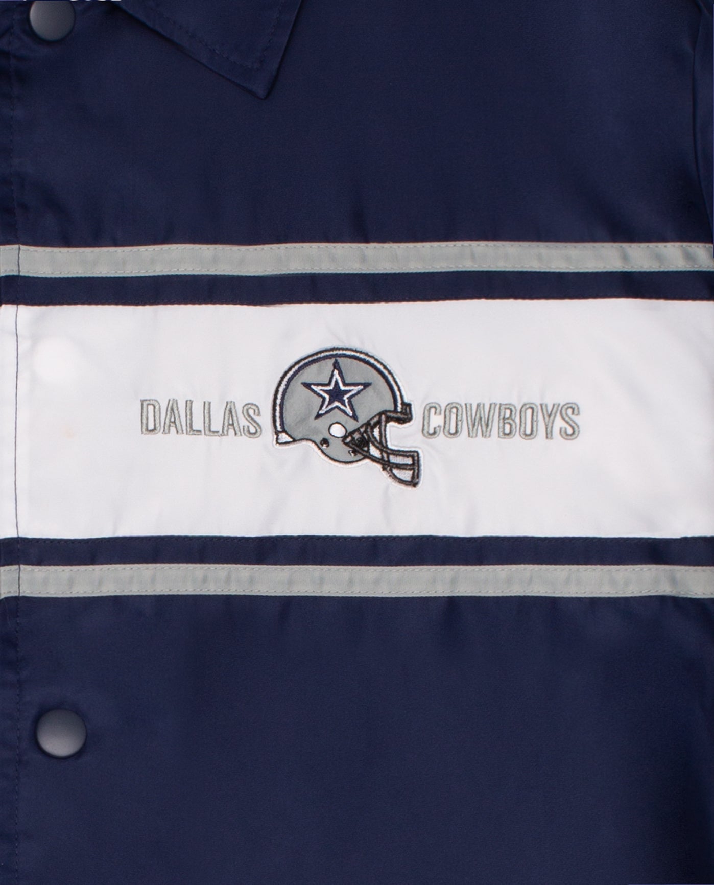 Team Name On Chest Of Dallas Cowboys Snap-Front Collared Jacket | Cowboys Navy