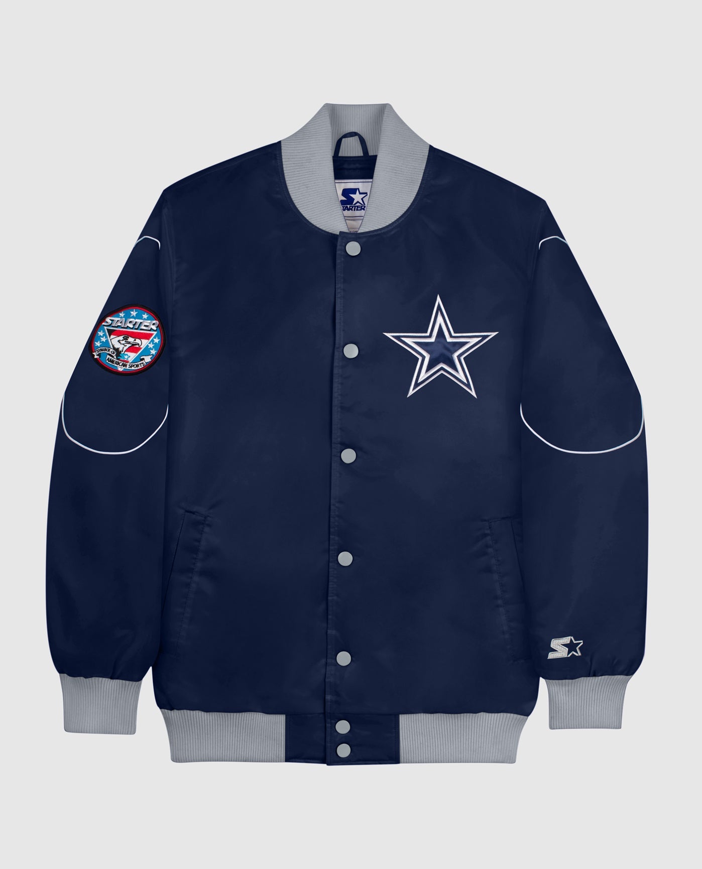 Starter Navy Dallas Cowboys Snap-Front Bomber Jacket