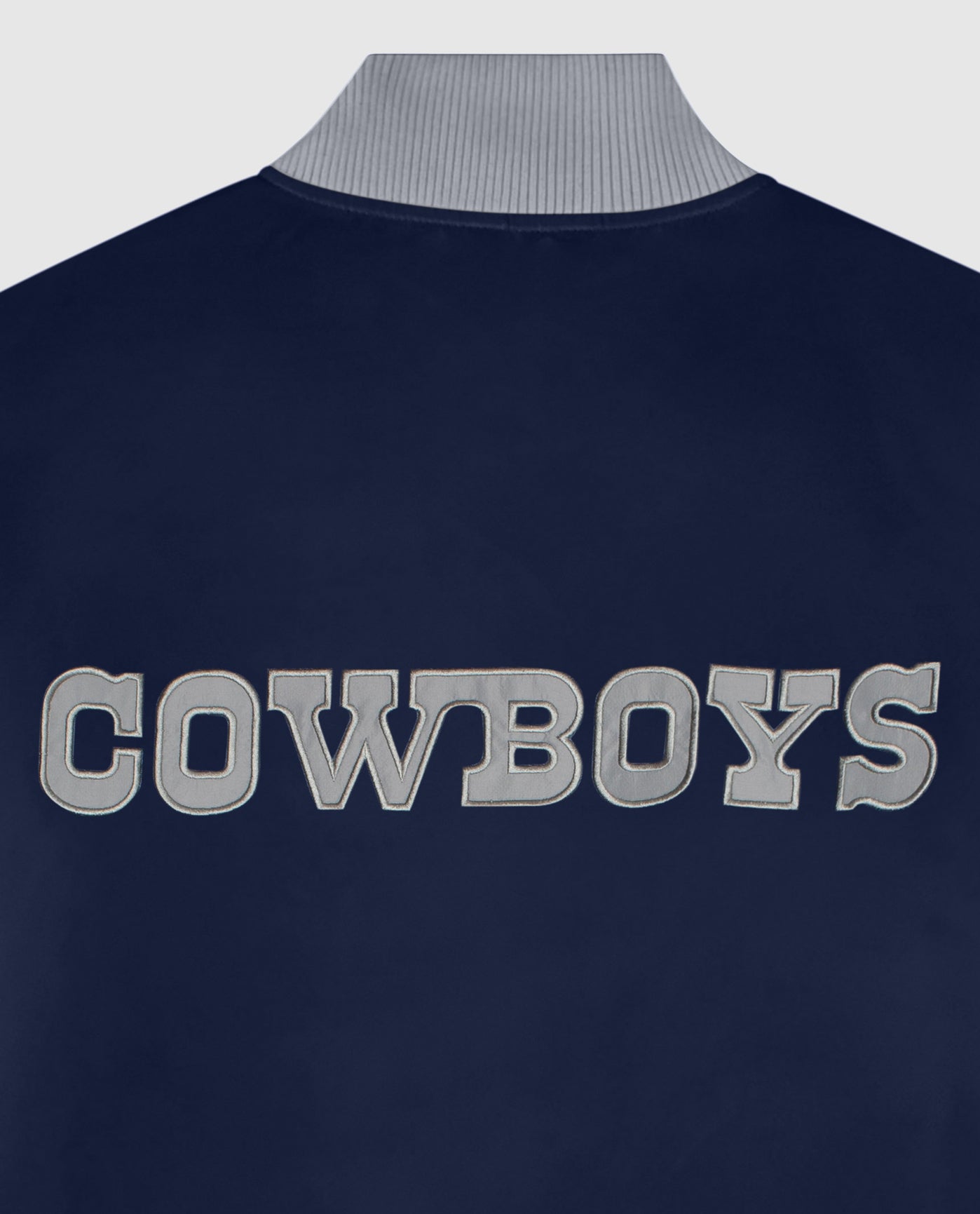 Team Name On Back Of Dallas Cowboys Snap-Front Bomber Jacket | Cowboys Navy