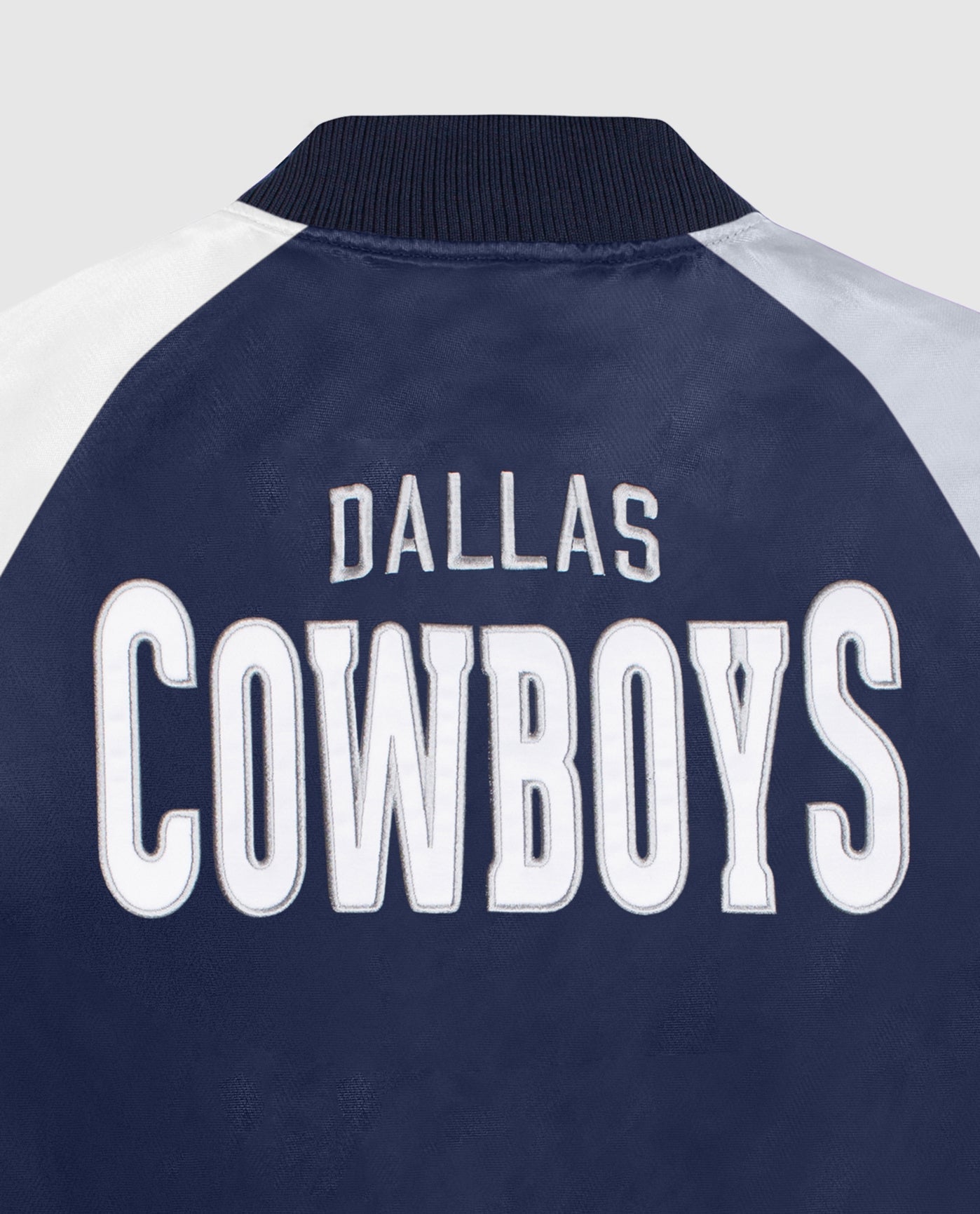 Team Name On Back OfWomen's Dallas Cowboys Snap-Front Varsity Satin Jacket | Cowboys Navy