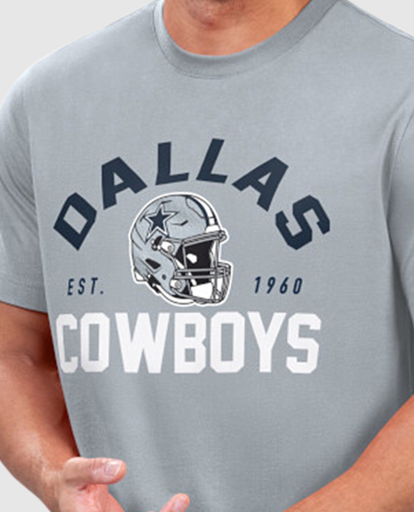 Front Logo on Chest of Dallas Cowboys Hands Off Short Sleeve Tee | Cowboys Gray