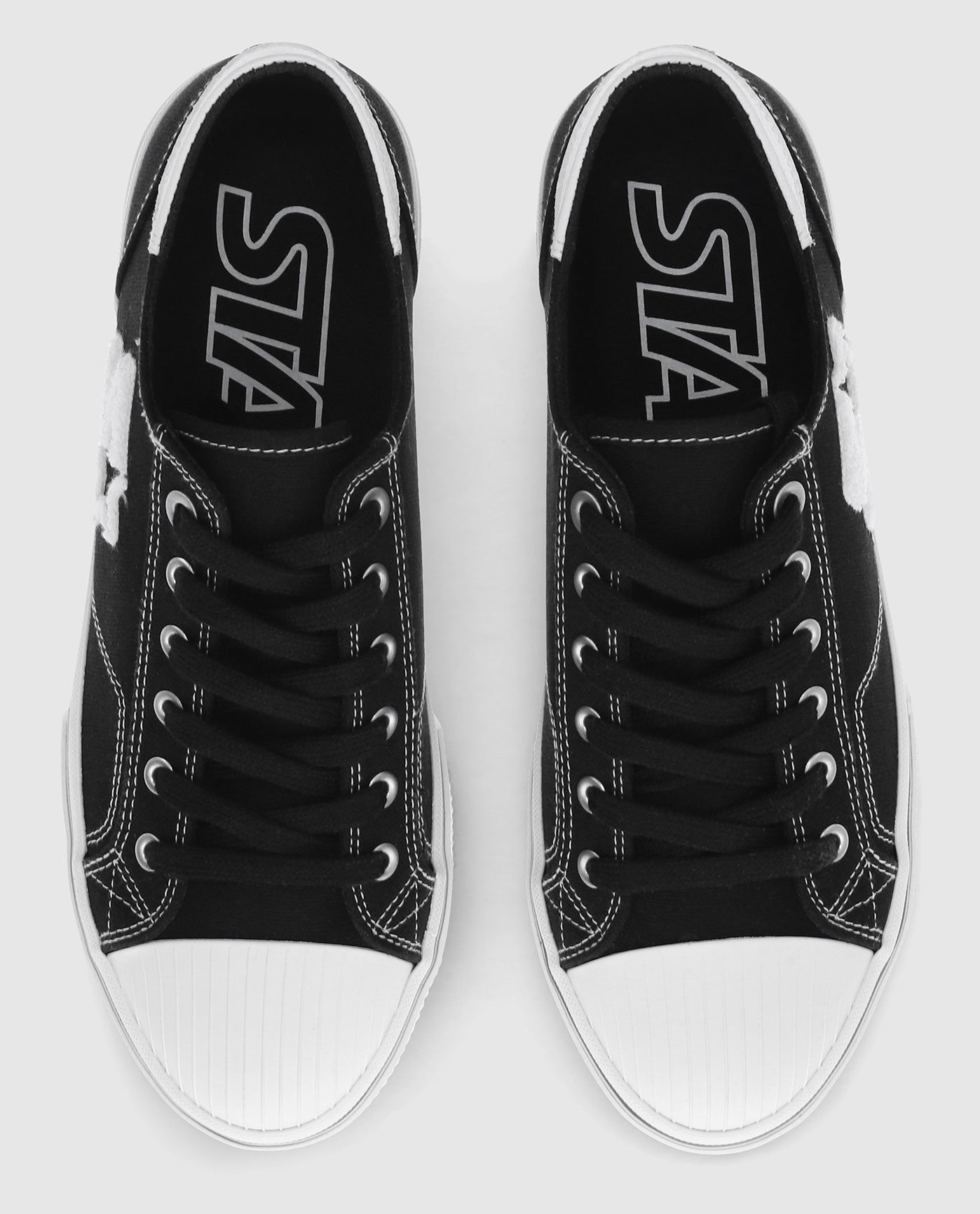 Top Angle Of Starter Tradition 71 Low Black Sneaker Pair | Black