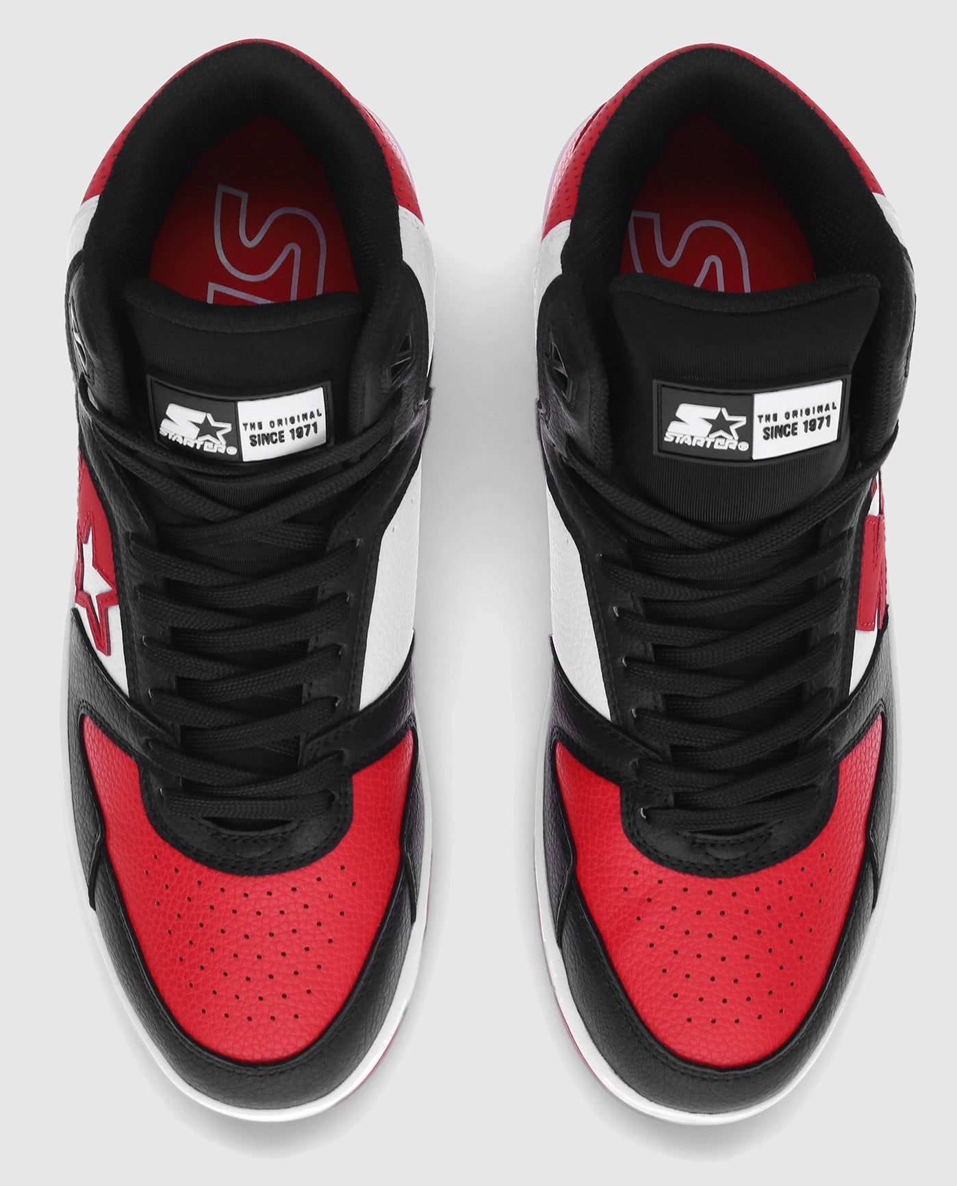 Top Angle Of Starter Breakaway 88 Mid Red Sneaker Pair | Red