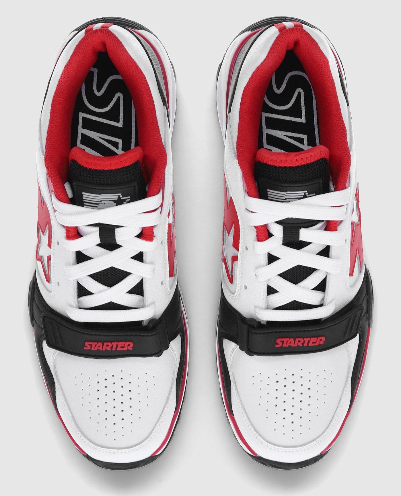 Top Angle Of Starter Team Trainer 92 Low Red Sneaker Pair | Red