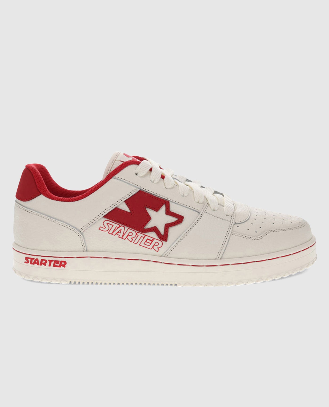 Outside Side View of Red and Off White Starter LFS 1 Sneaker | Red Off White