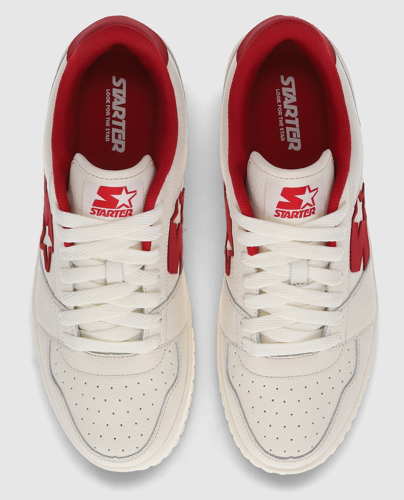 Top angle of Red and Off White Starter LFS 1 Sneakers | Red Off White