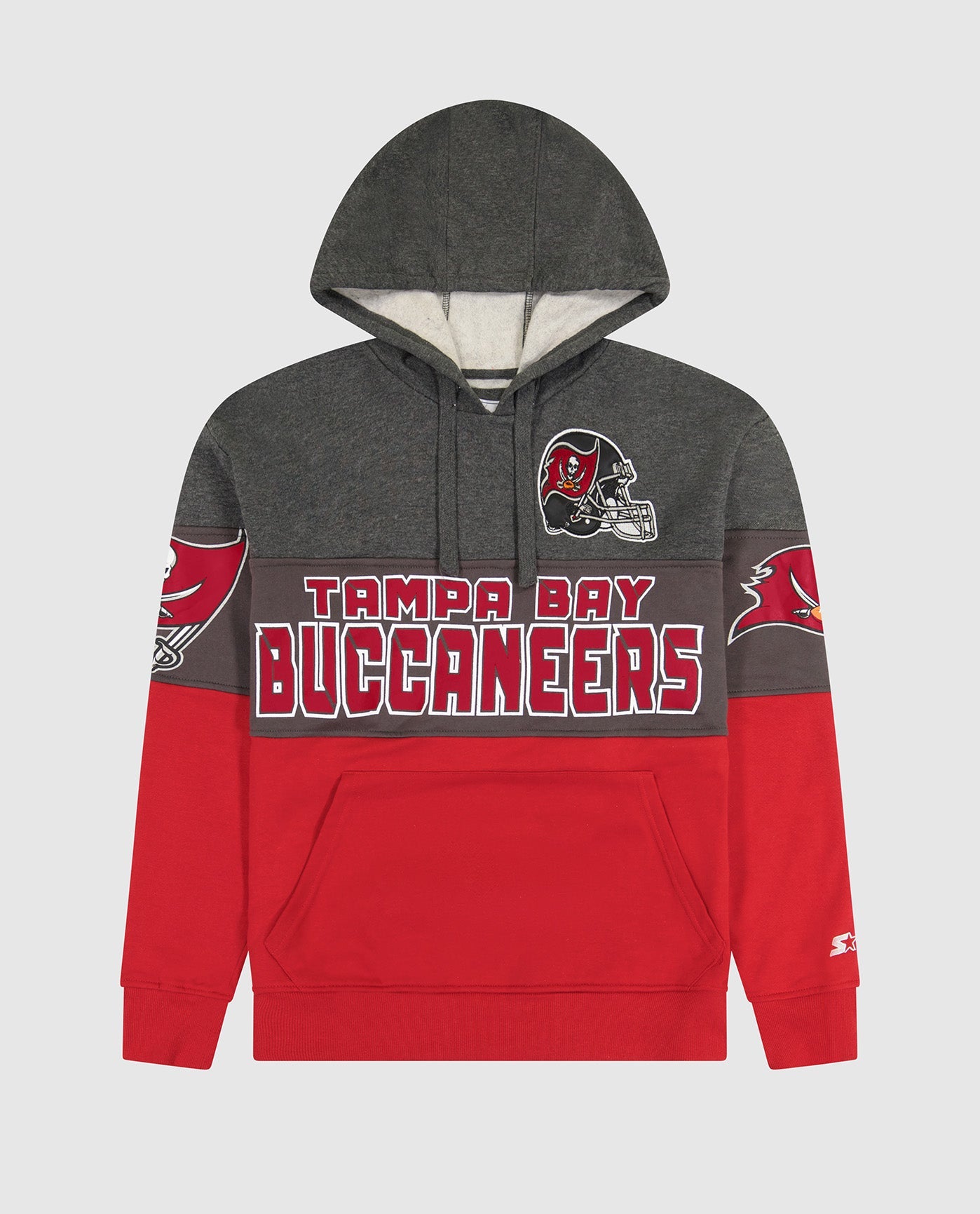 Front Of Tampa Bay Buccaneers Pullover Hoodie | Buccaneers Grey Red