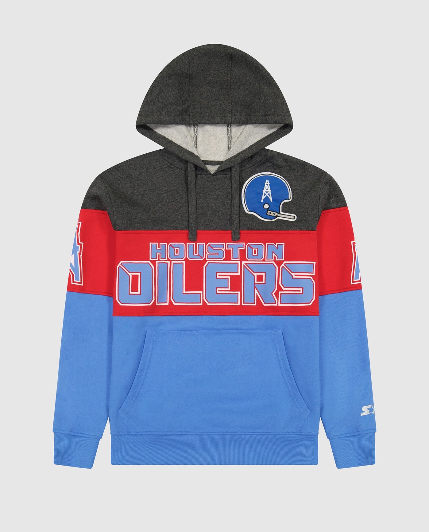 Front of Houston Oilers Pullover Hoodie | Oilers Red Light Blue