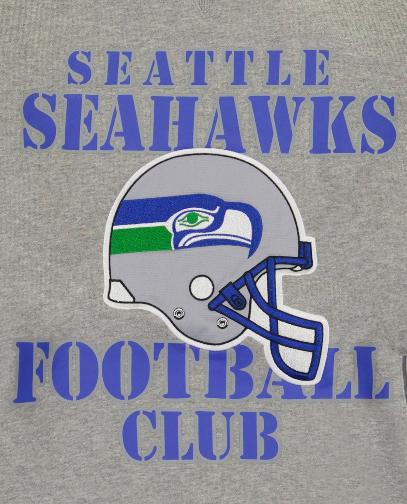 SEATTLE SEAHAWKS FOOTBALL CLUB writing and helmet logo front | Seahawks Heather Grey