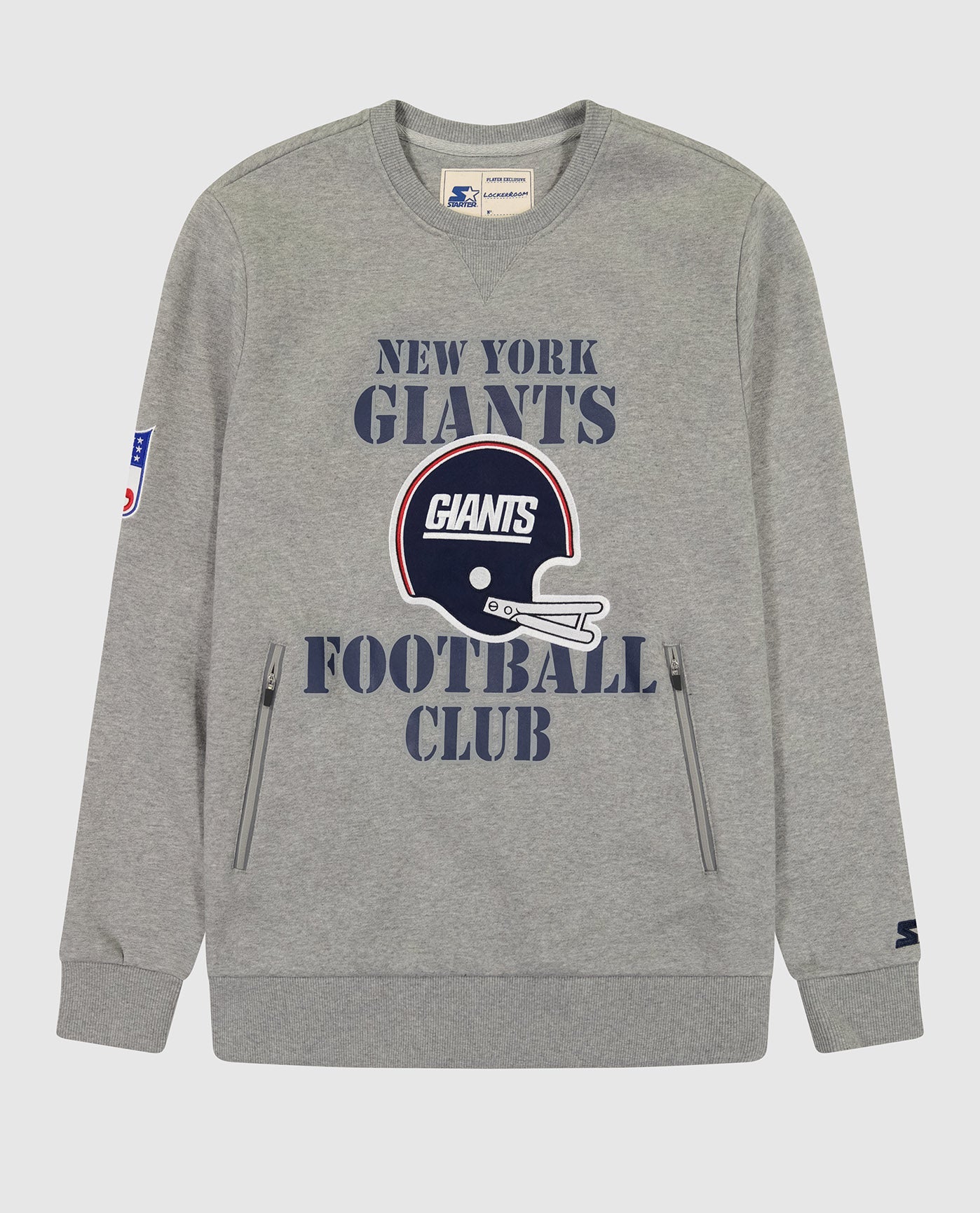 Front of New York Giants Crew Neck Sweatshirt With Zip Pockets | Giants Heather Grey