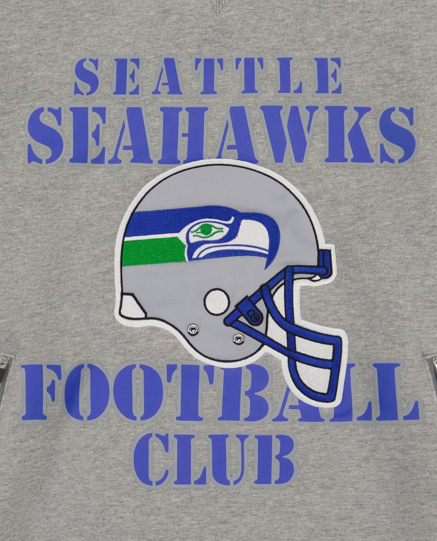 SEATTLE SEAHAWKS FOOTBALL CLUB writing and helmet logo front | Seahawks Heather Grey