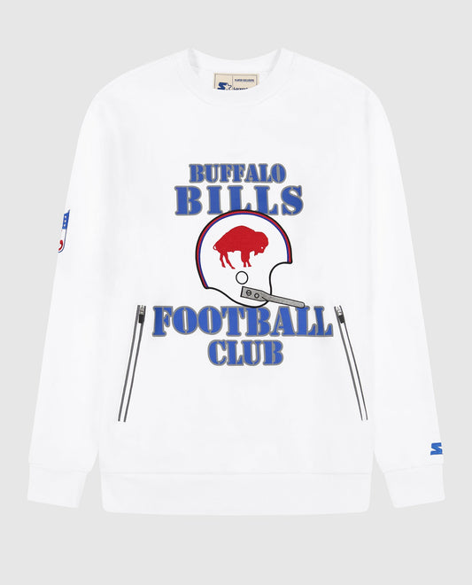 Front Of Buffalo Bills Crew Neck Sweatshirt With Zip Pockets | Bills White