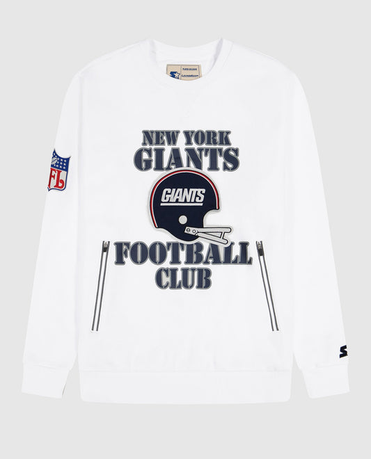 Front of New York Giants Crew Neck Sweatshirt With Zip Pockets | Giants White